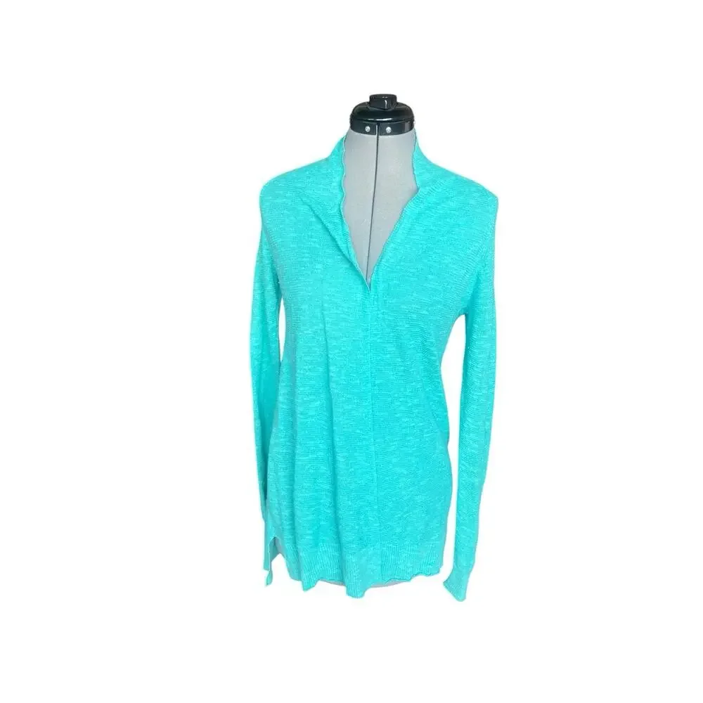 Eileen Fisher Cardigan Women XS Open Slub Knit Organic Linen Cotton High Low Hem